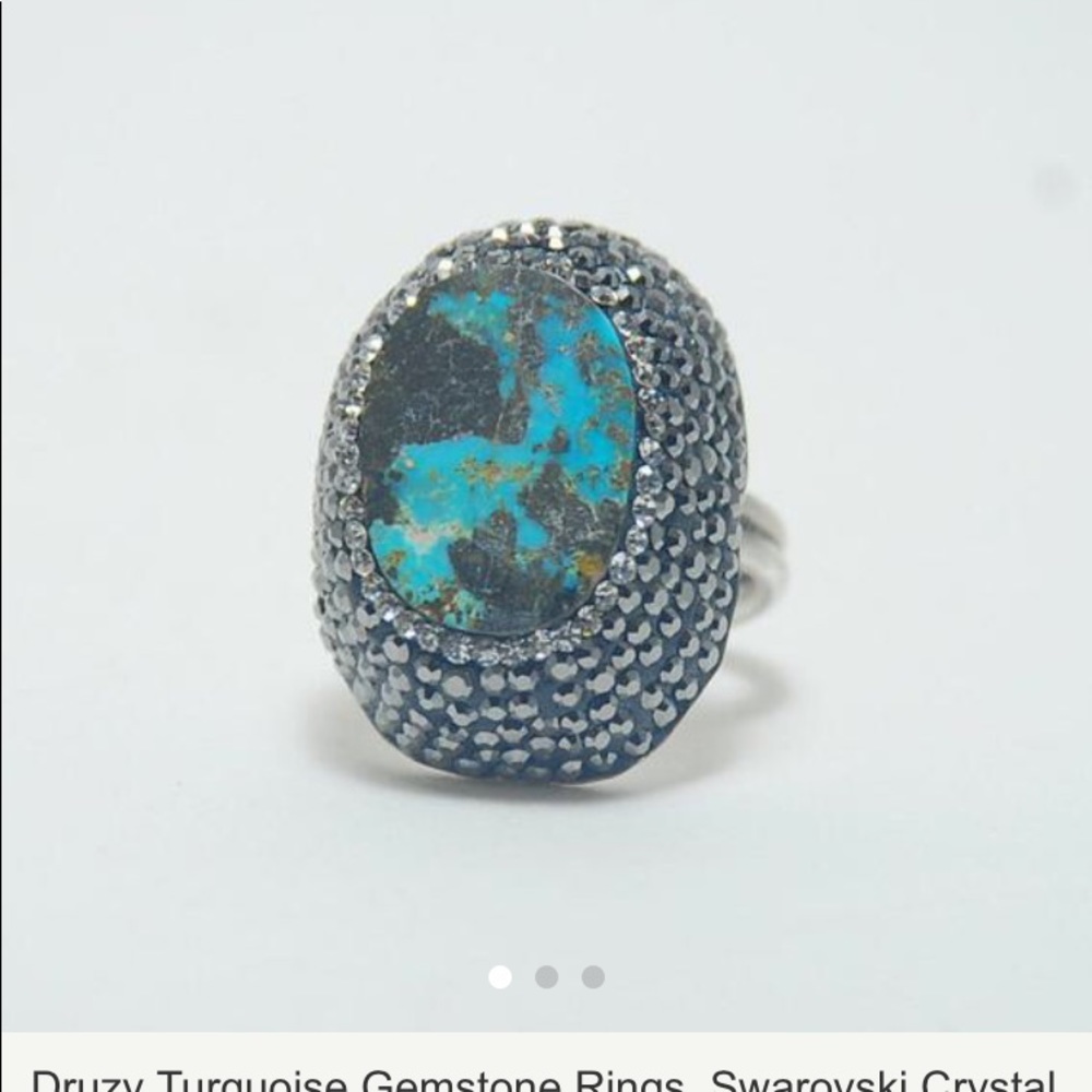 Druzy Swarovski Turquoise adjustable ring